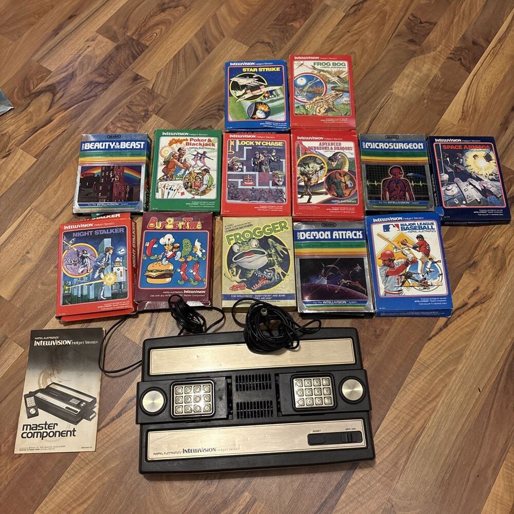 Vintage Mattel Intellivision Console + 13 Boxed Games Lot (BurgerTime, D&D)AS-IS